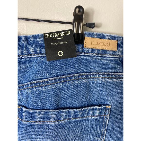 NWT BLANK NYC JEANS 33 THE FRANKLIN RIBCAGE WIDE LEG RIPPED BAGGY BLUE LIGHTS - Picture 8 of 12